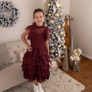 Joyfolie x Mia Joy Anouk Burgundy Lace Ruffle Dress | Size 12 | NWT